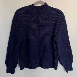 Old Navy navy blue mock neck sweater with balloon sleeves size M